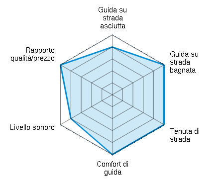 Guida su strada asciutta 4.00/5 | Guida su strada bagnata 5.00/5 | Tenuta di strada 5.00/5 | Comfort di guida 5.00/5 | Livello sonoro 4.00/5 | Rapporto qualità/prezzo 5.00/5
