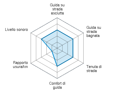 Guida su strada asciutta 3.00/5 | Guida su strada bagnata 3.00/5 | Tenuta di strada 3.00/5 | Comfort di guida 3.00/5 | Rapporto usura/km 1.00/5 | Livello sonoro 3.00/5