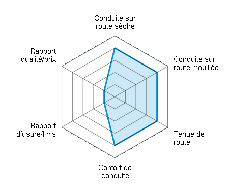 Conduite sur route sèche 4.00/5 | Conduite sur route mouillée 4.00/5 | Tenue de route 4.00/5 | Confort de conduite 4.00/5 | Rapport d'usure/kms 1.00/5 | Rapport qualité/prix 1.00/5